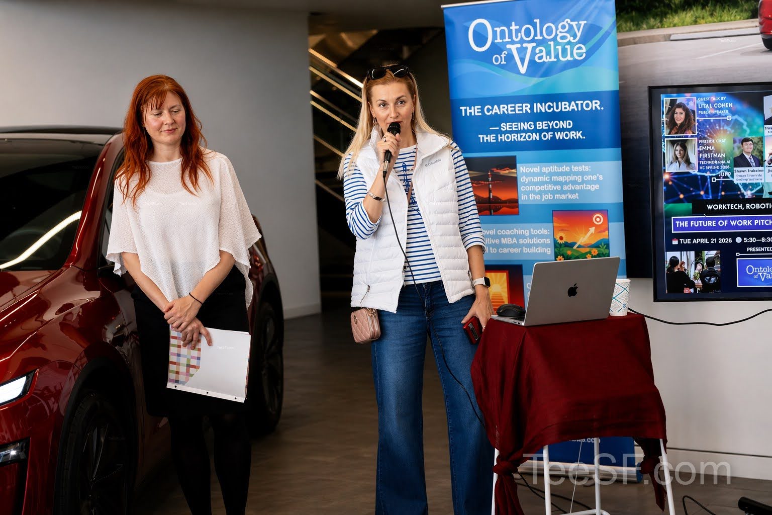 A photo from a pitch night event at Tesla in San Francisco.